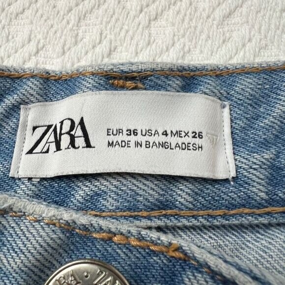 Zara Women's Size 4 Destroyed Distressed Wide Leg Light Wash Blue Jeans Grunge - Picture 13 of 16